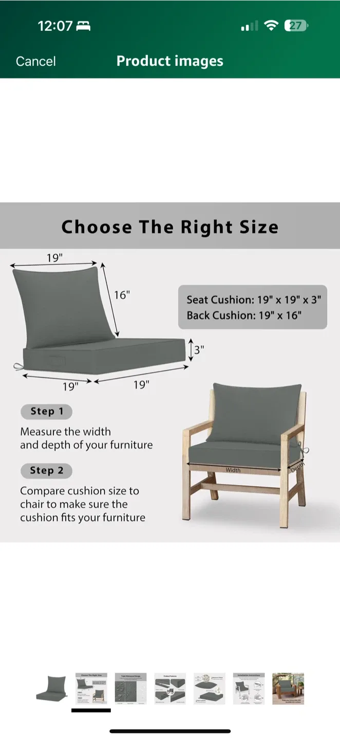 Outdoor Chair Cushion Covers – Dark Grey – 19x19” (Covers Only image indicator(8)