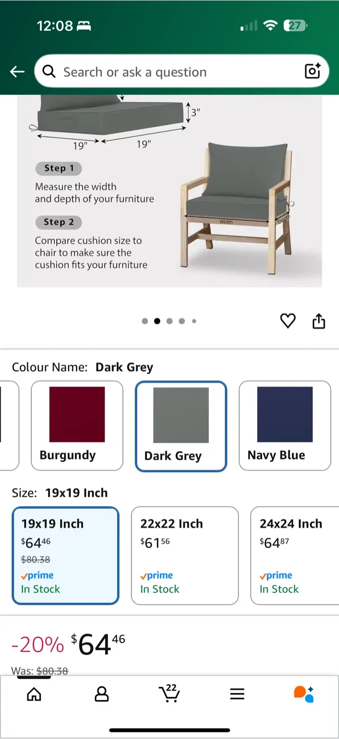 Outdoor Chair Cushion Covers – Dark Grey – 19x19” (Covers Only image indicator(7)