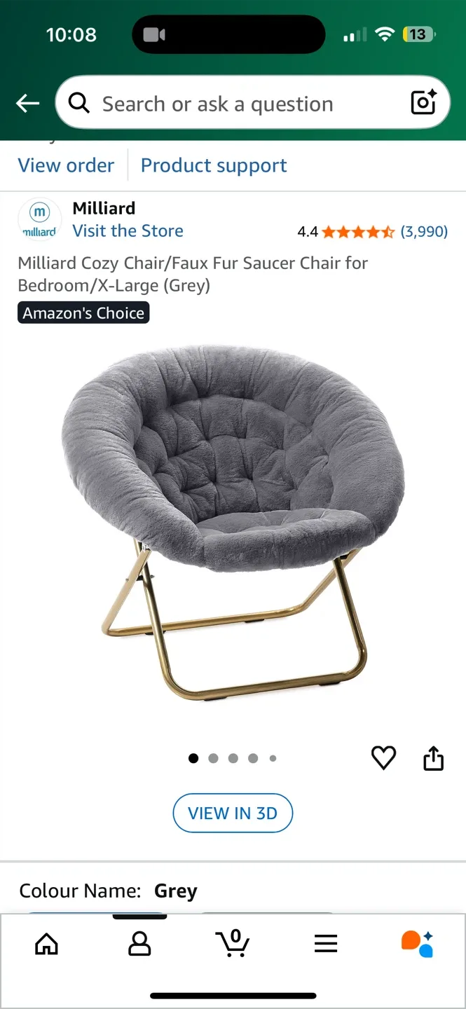 Milliard Cozy Faux Fur Saucer Chair - Grey