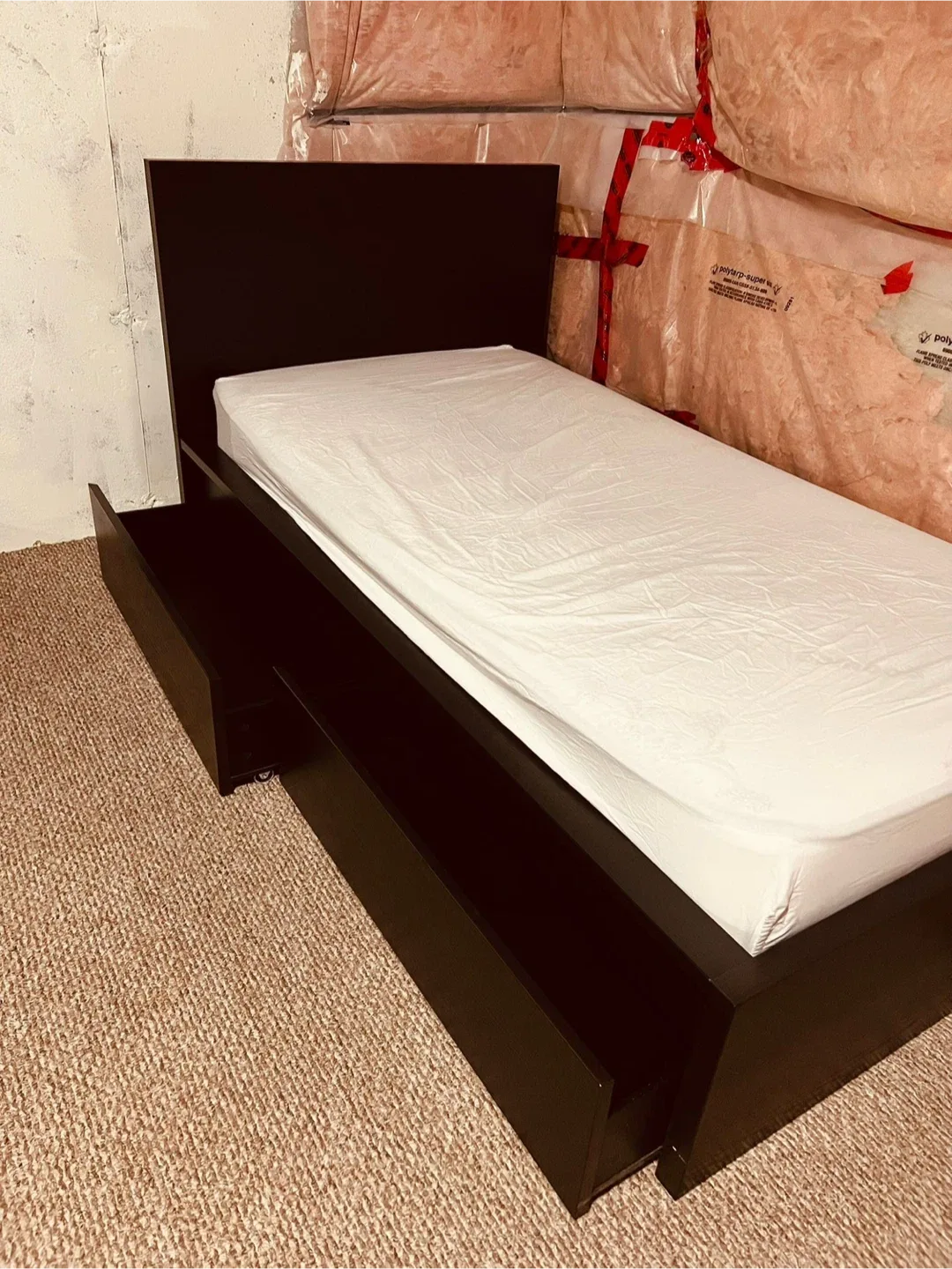 Dark Brown Bed Frame & Drawers
