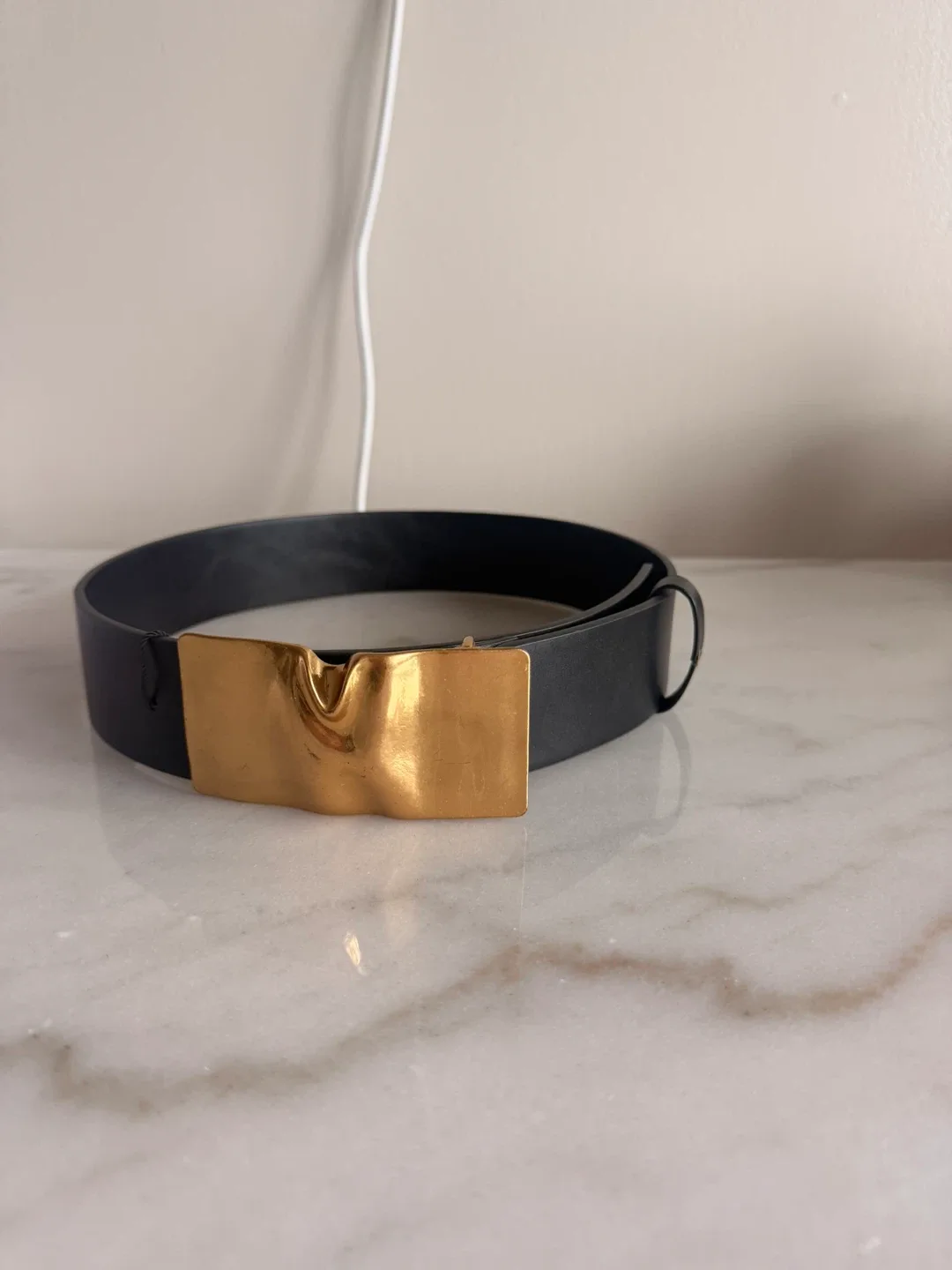 Zara Black Belt with Gold Buckle - Size 80