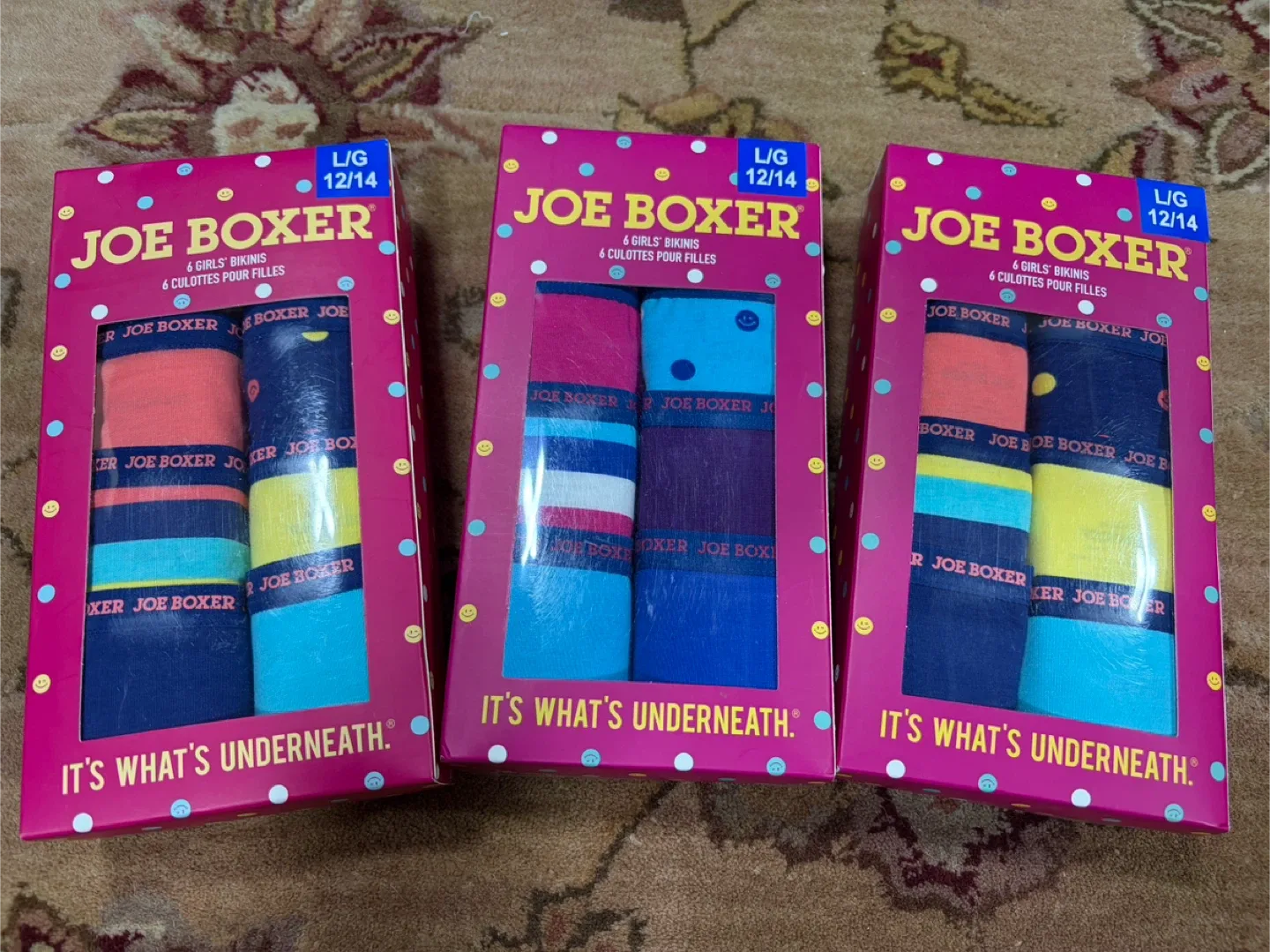 Joe Boxer Girls' Bikinis, Size L (12/14), New x 3 boxes