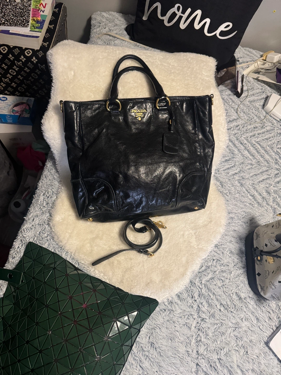 Prada Milano Black Leather Tote Bag