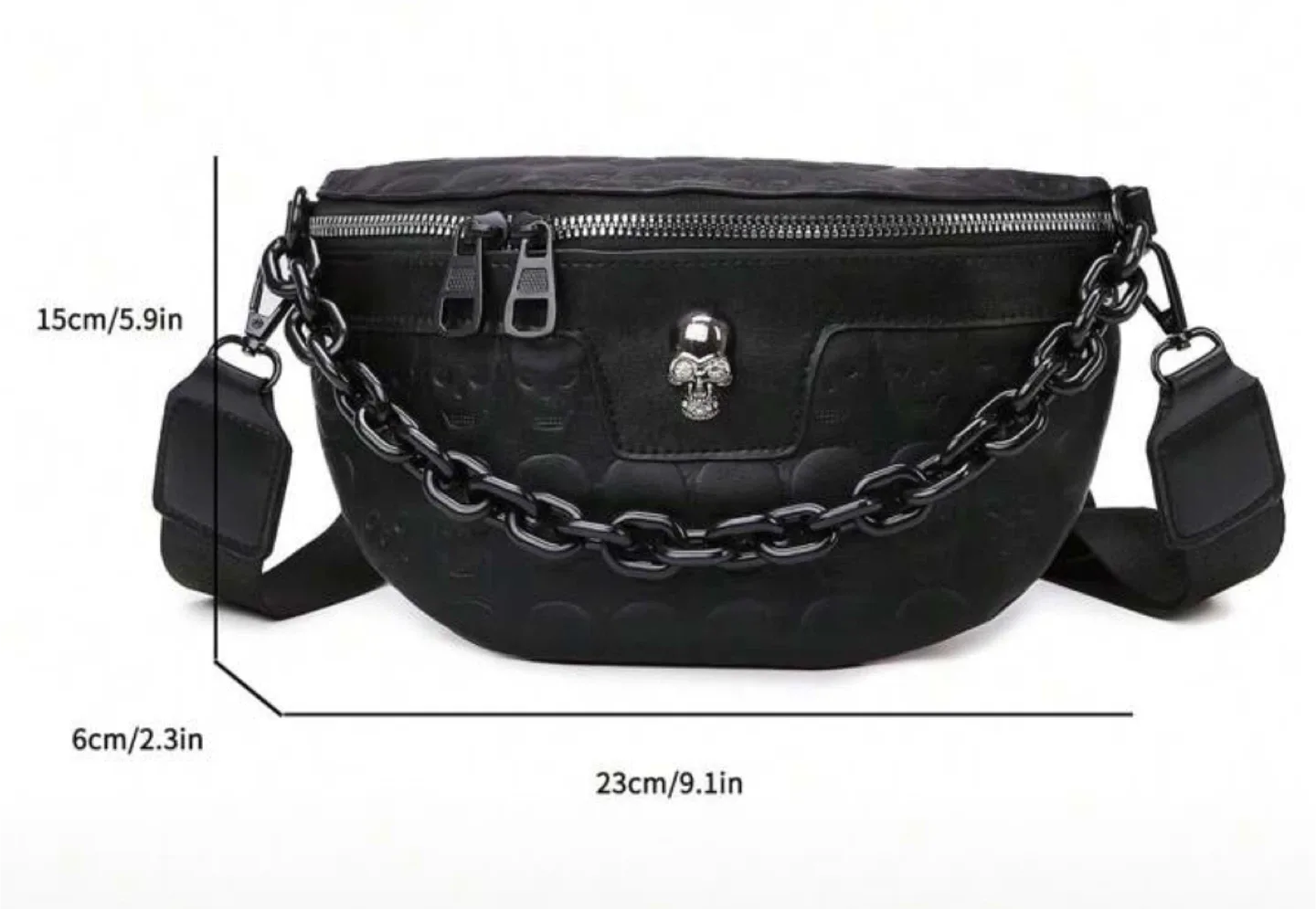 Black Skull Embossed Chain Belt Bag image indicator(2)