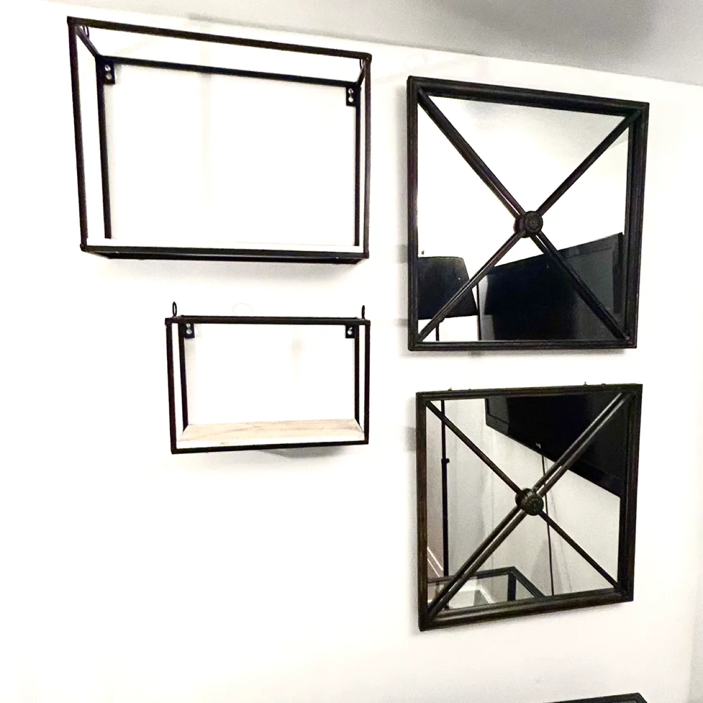 Lot of 5: 3 Wall Shelves & 2 Cast Iron Mirrors Set