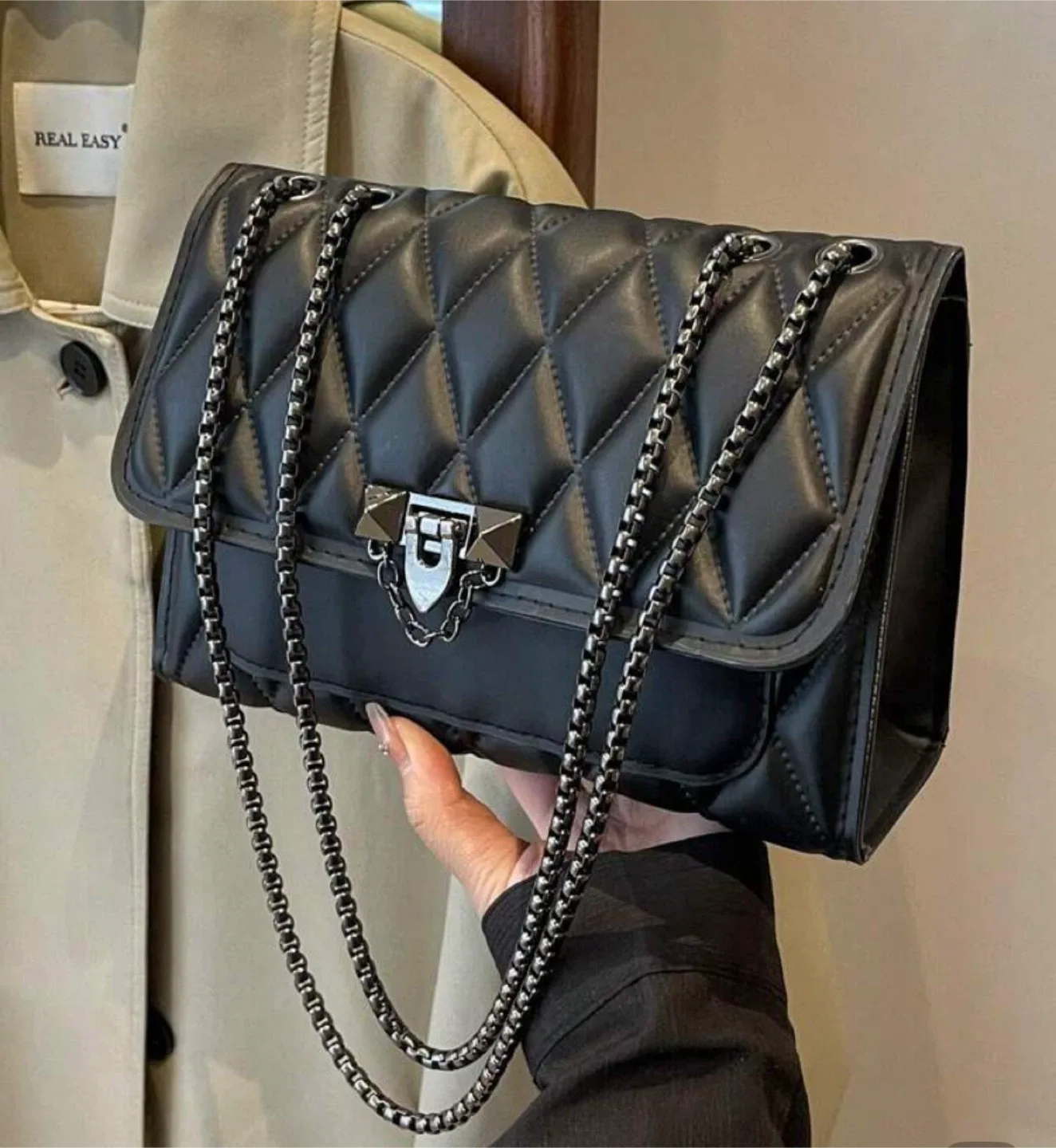 Black Quilted Chain Shoulder Bag