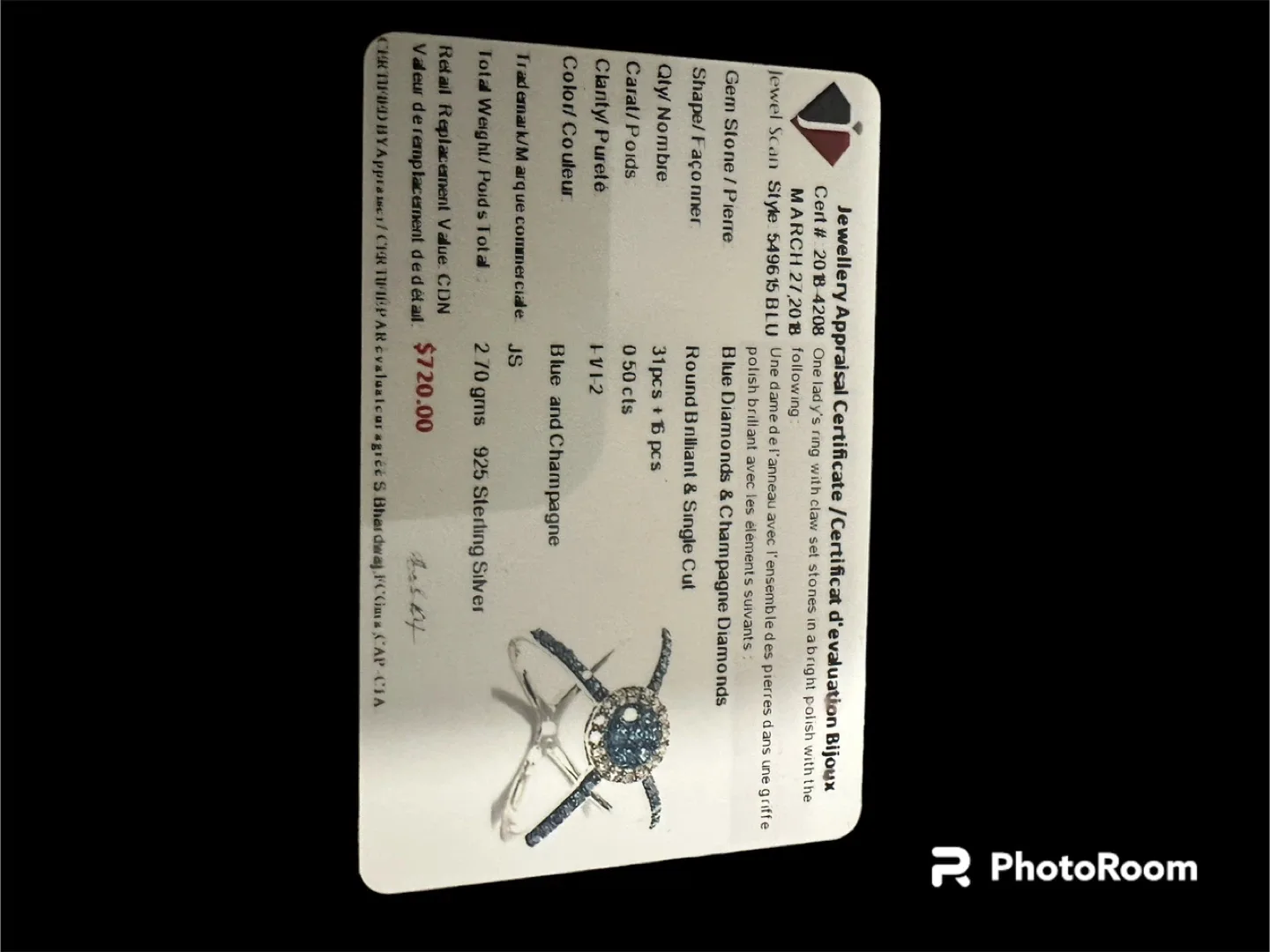 Sterling silver 925 Blue and champagne diamonds, size 5 image indicator(6)