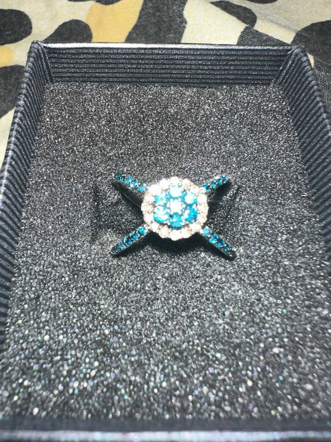 Sterling silver 925 Blue and champagne diamonds, size 5