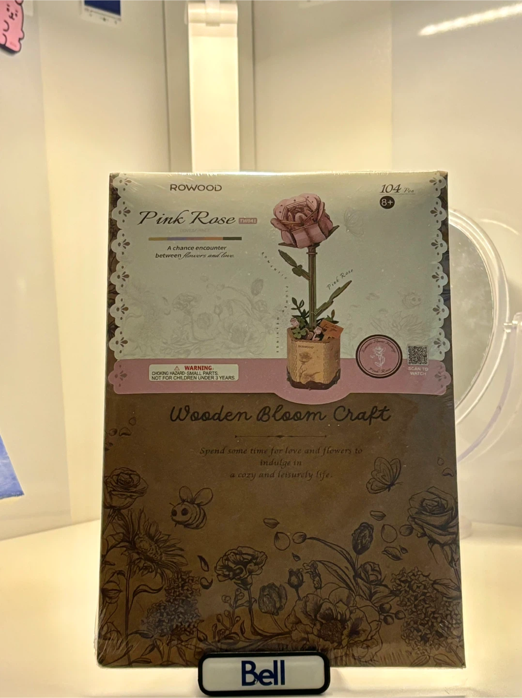 Rowood Pink Rose Wooden Bloom Craft, New