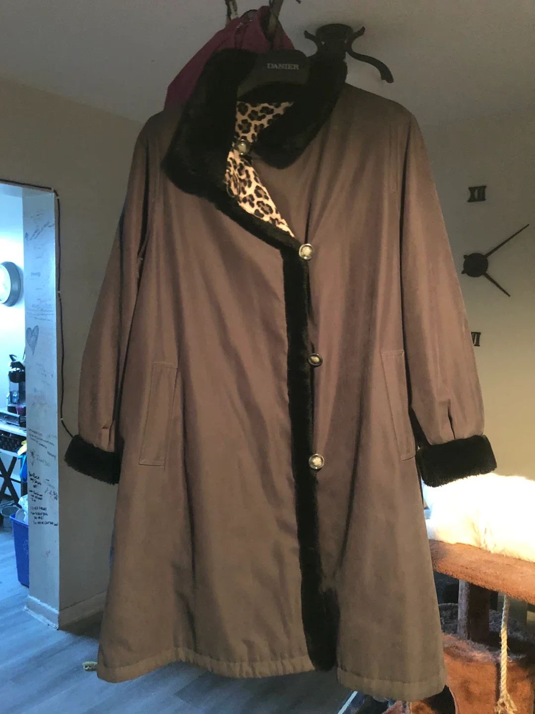 Danier Brown Coat with Leopard Print Lining