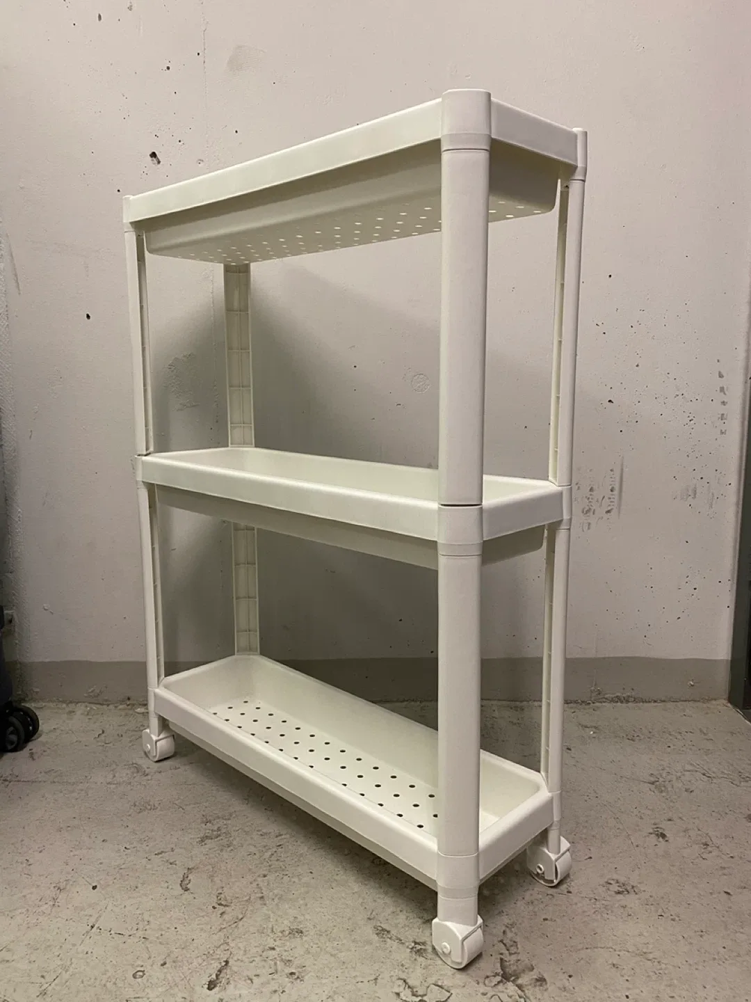 White Plastic 3-Tier Rolling Cart