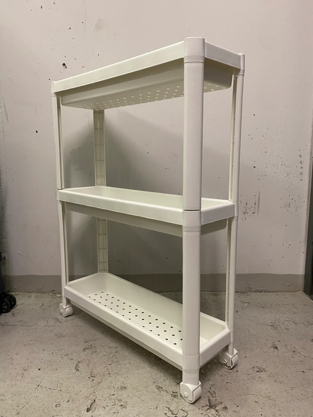 White Plastic 3-Tier Rolling Cart