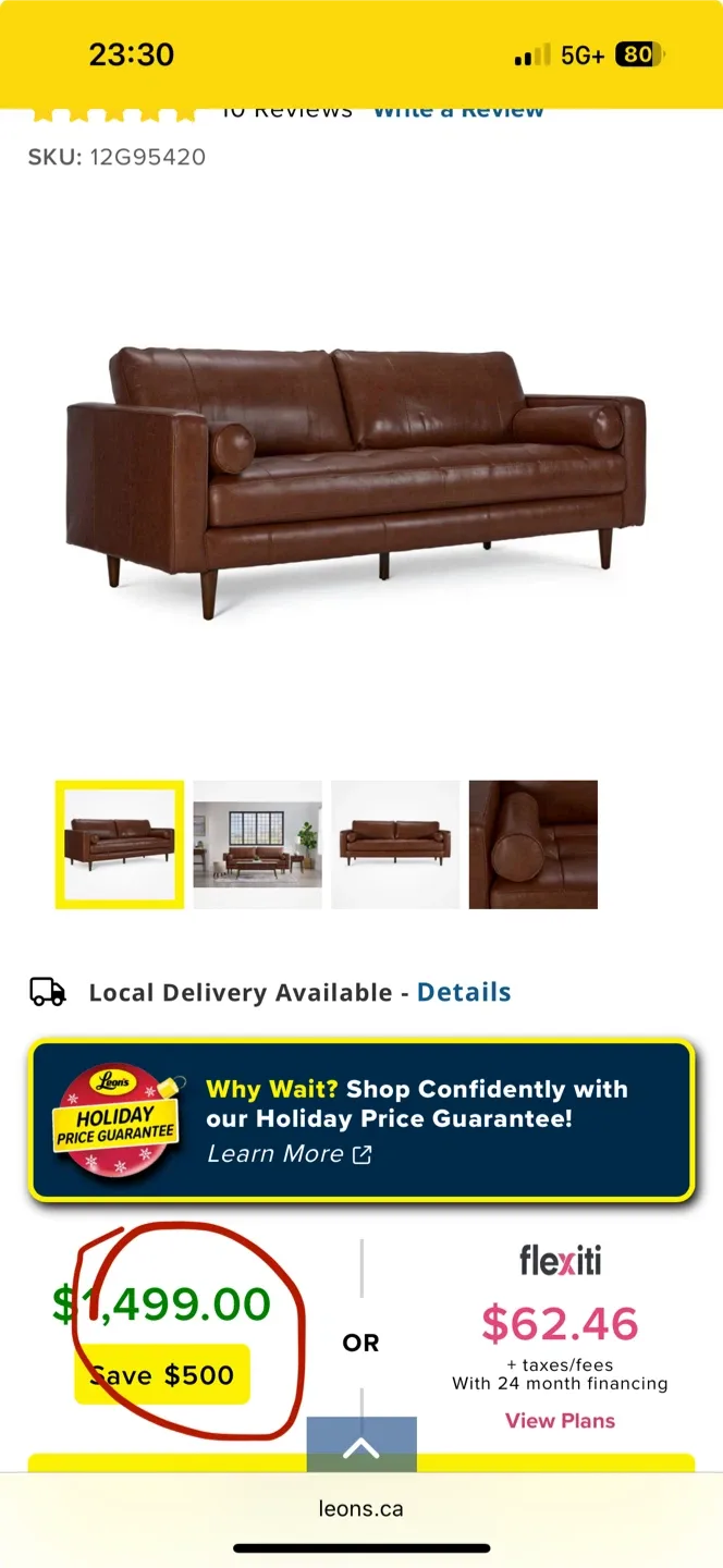 Leon's Brown Leather Sofa