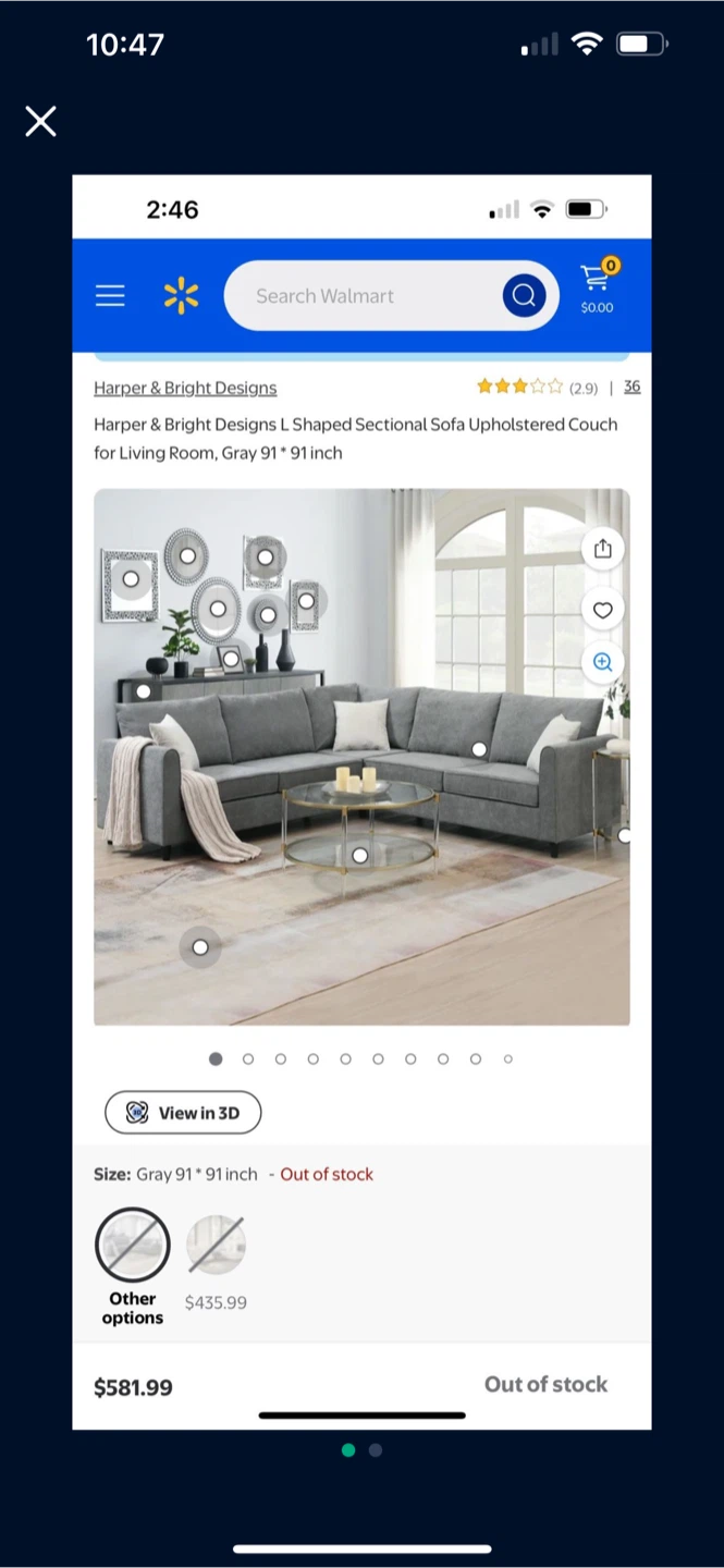 Harper & Bright Designs Gray Sectional Couch 91"x91"