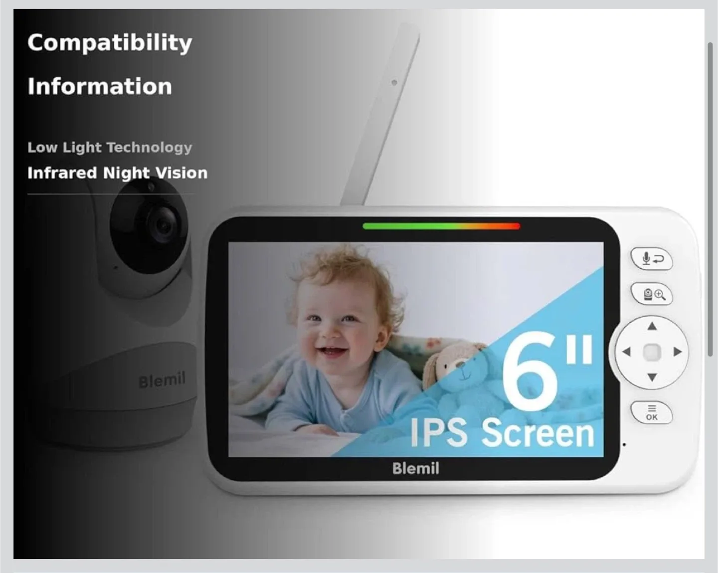 Same day availability Blemil 6" Large Screen Video Baby Monitor image indicator(3)