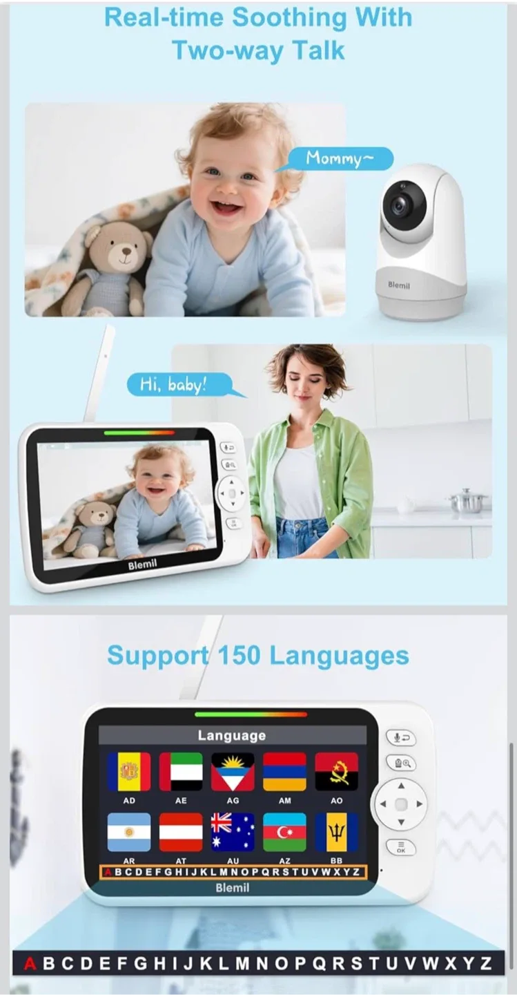 Same day availability Blemil 6" Large Screen Video Baby Monitor image indicator(6)