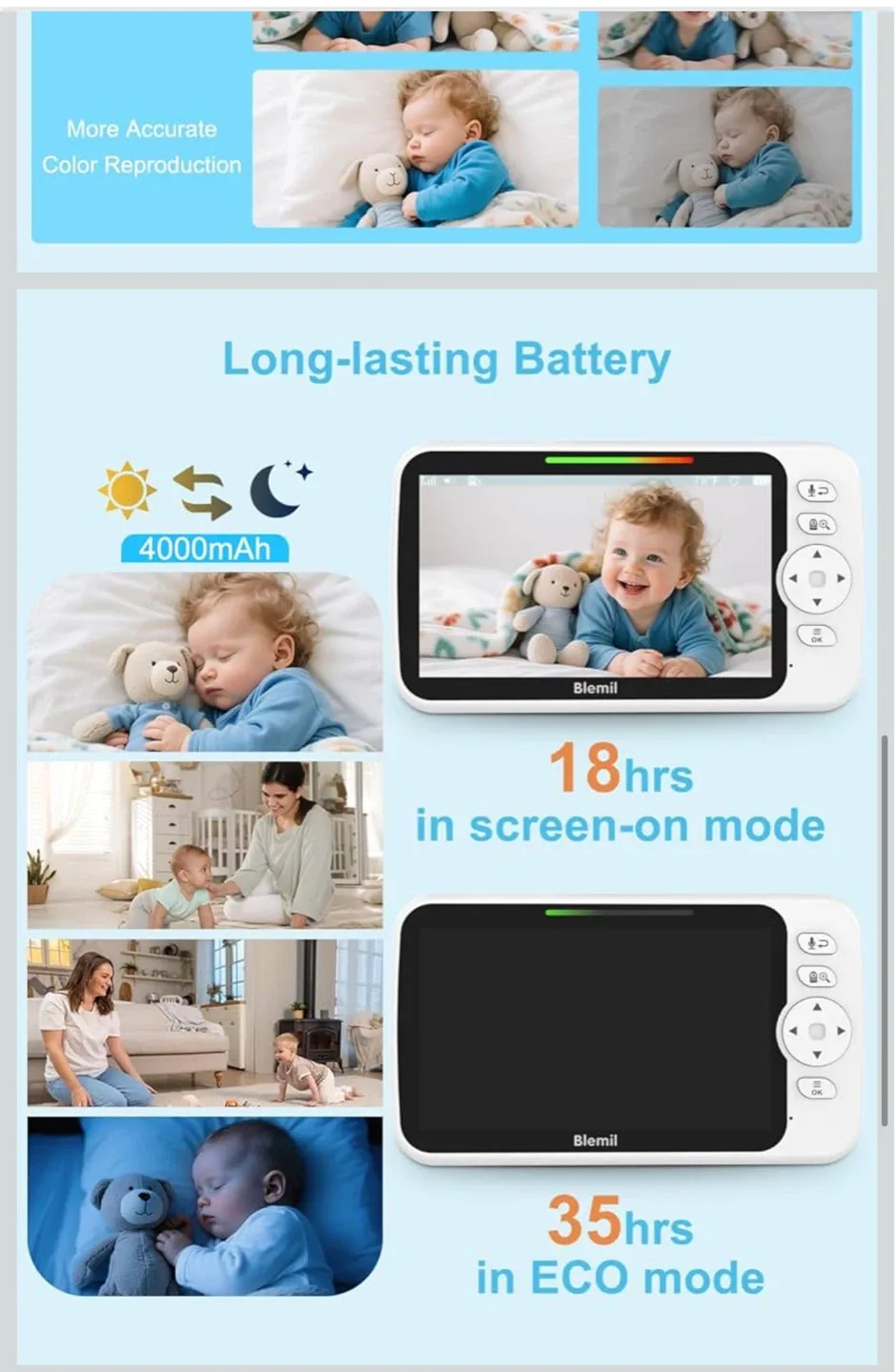 Same day availability Blemil 6" Large Screen Video Baby Monitor image indicator(5)