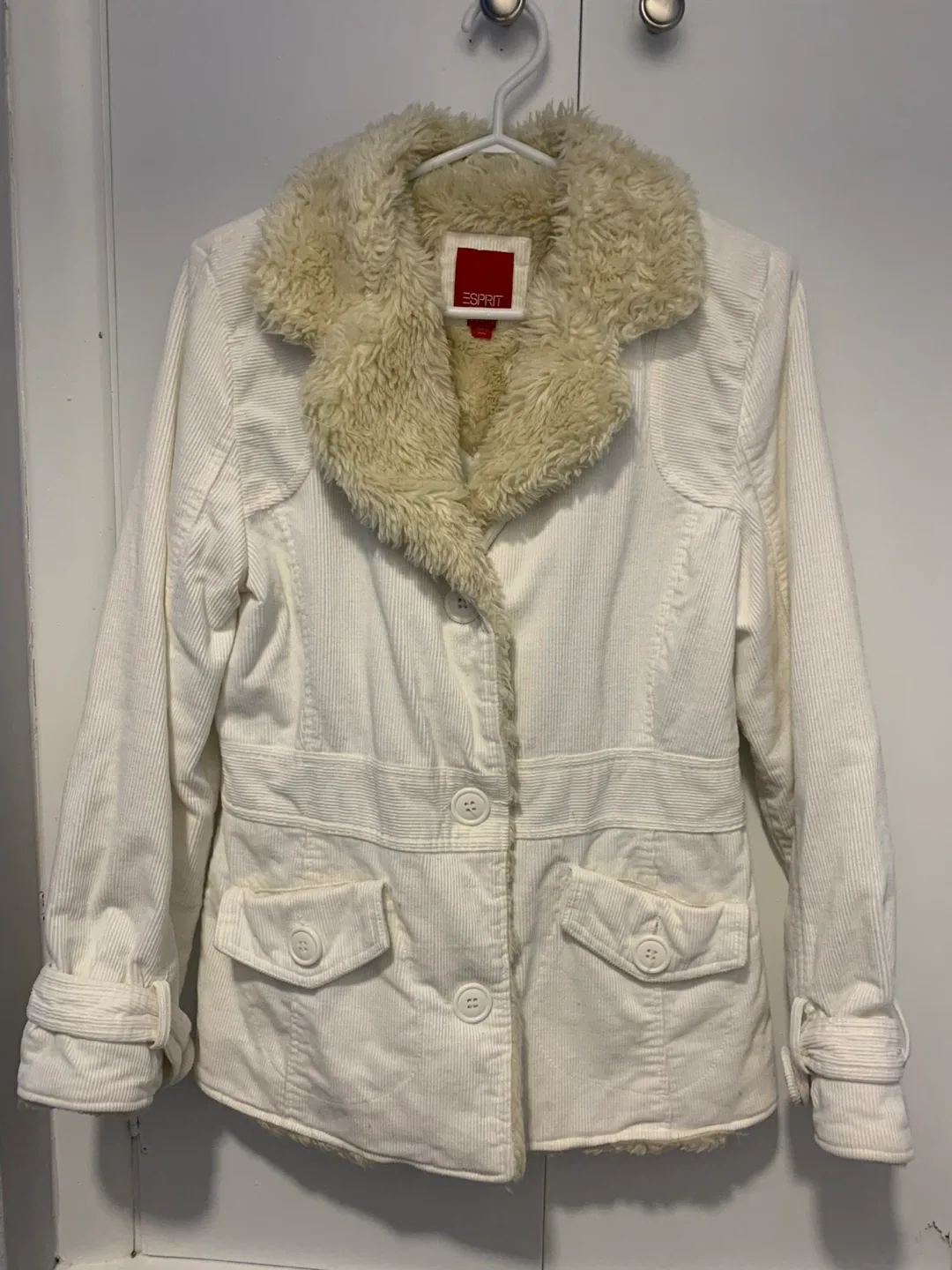 Esprit White Corduroy Jacket with Faux Fur Collar image indicator(2)