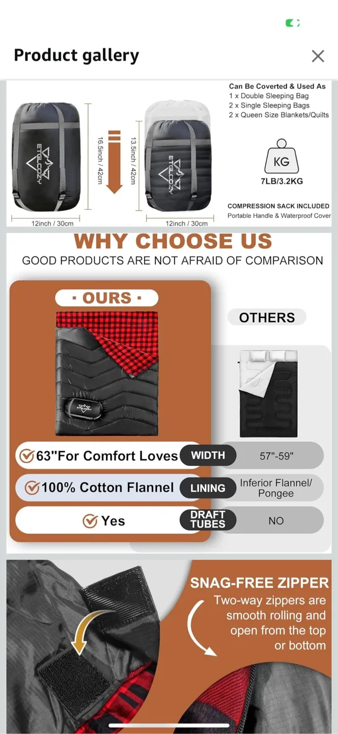 Etolcozy Double Sleeping Bag - Like New! image indicator(3)