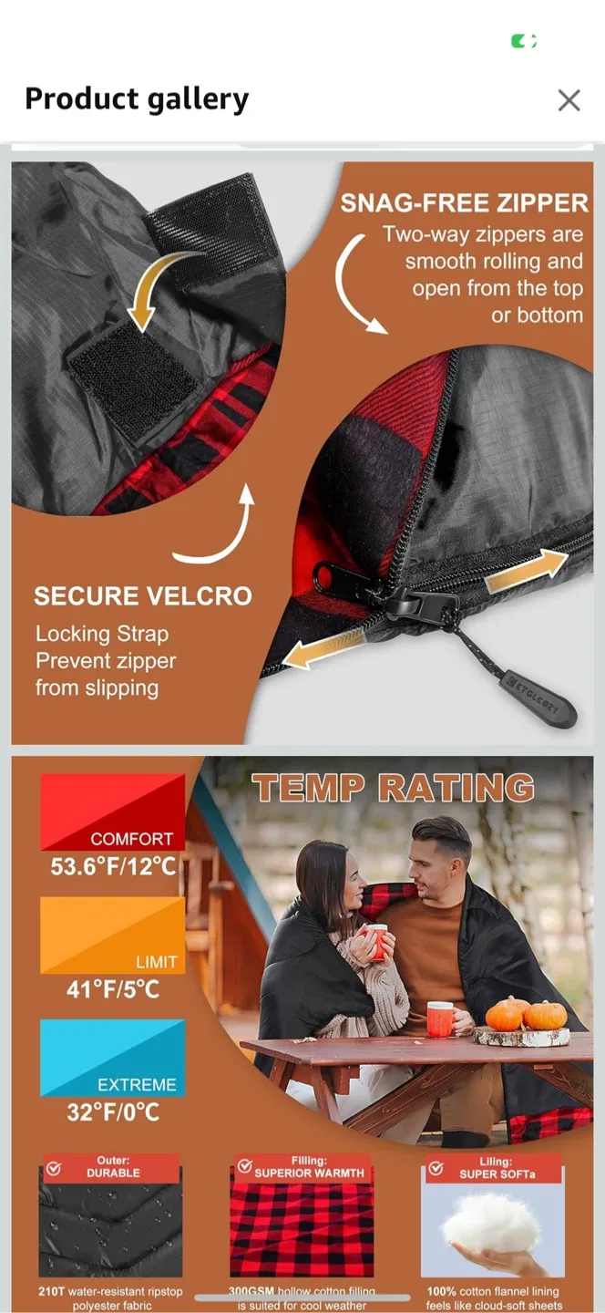 Etolcozy Double Sleeping Bag - Like New! image indicator(2)