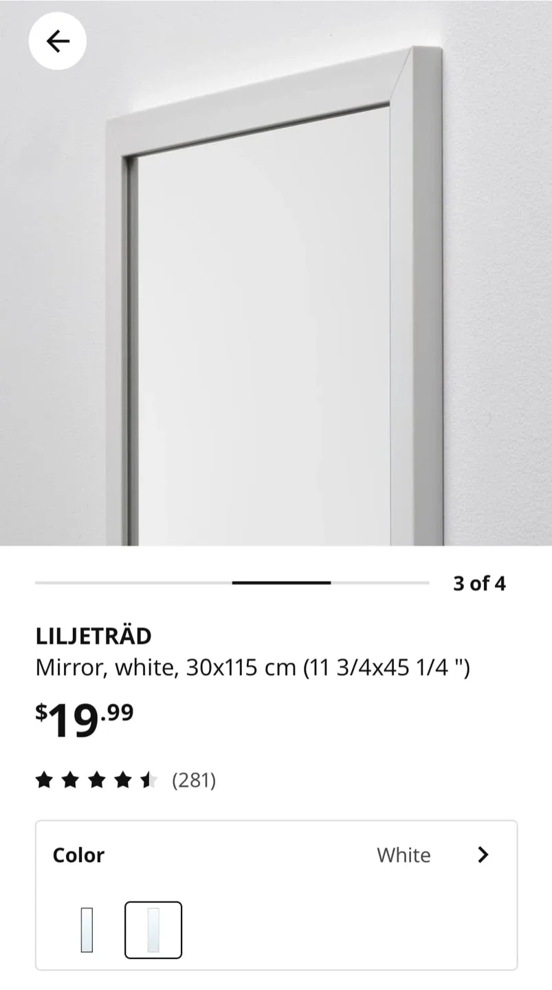 IKEA LILJETRÄD Mirror, White, 30x115 cm image indicator(3)