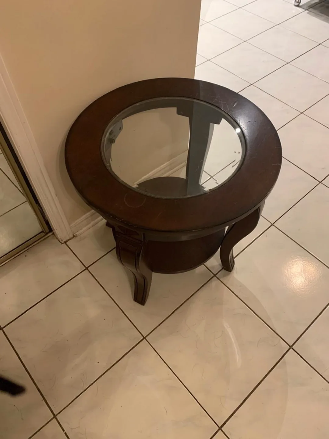 Round Dark Wood End Table