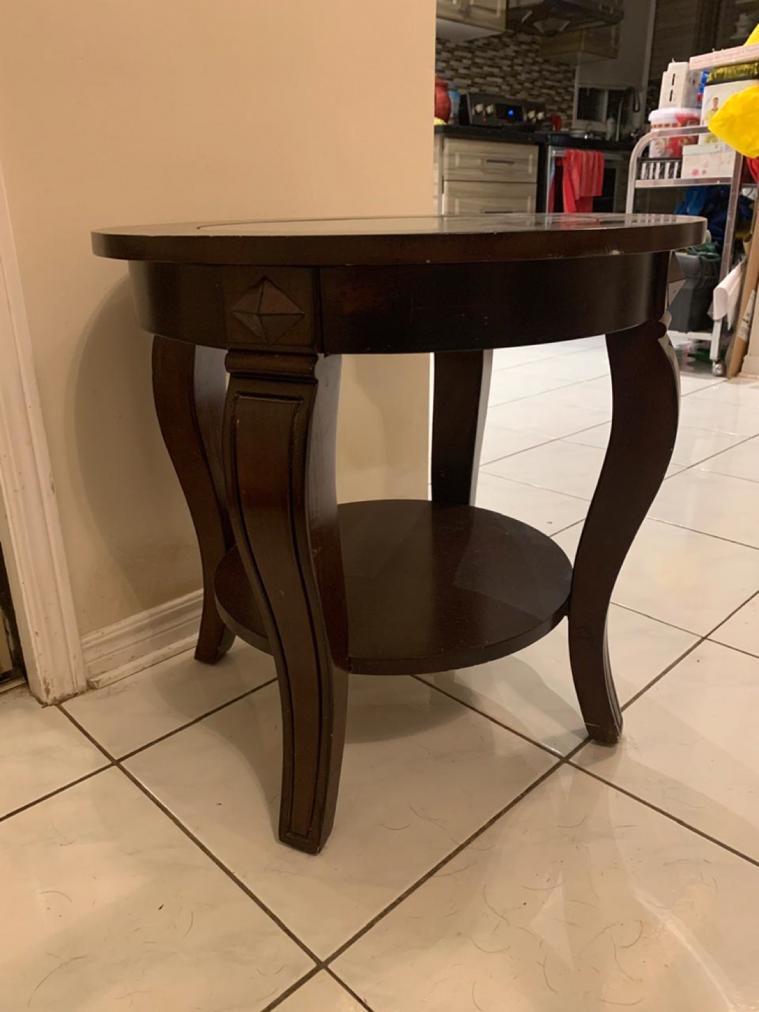 Round Dark Wood End Table - photo 2