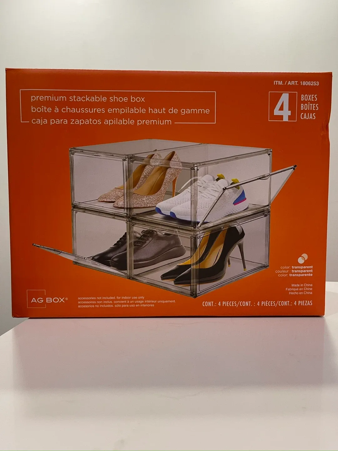 Premium transparent stackable shoe boxes- 4 boxes
