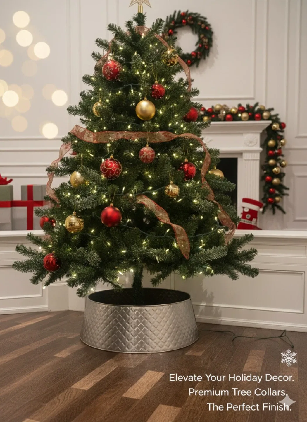 Silver Metal Christmas Tree Collar. Christmas tree metal skirt