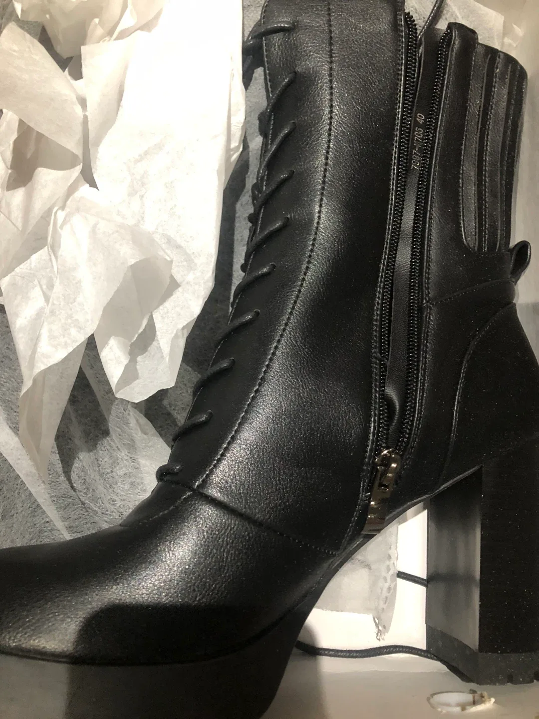 Black Lace-Up Heeled Boots size 9 brad new