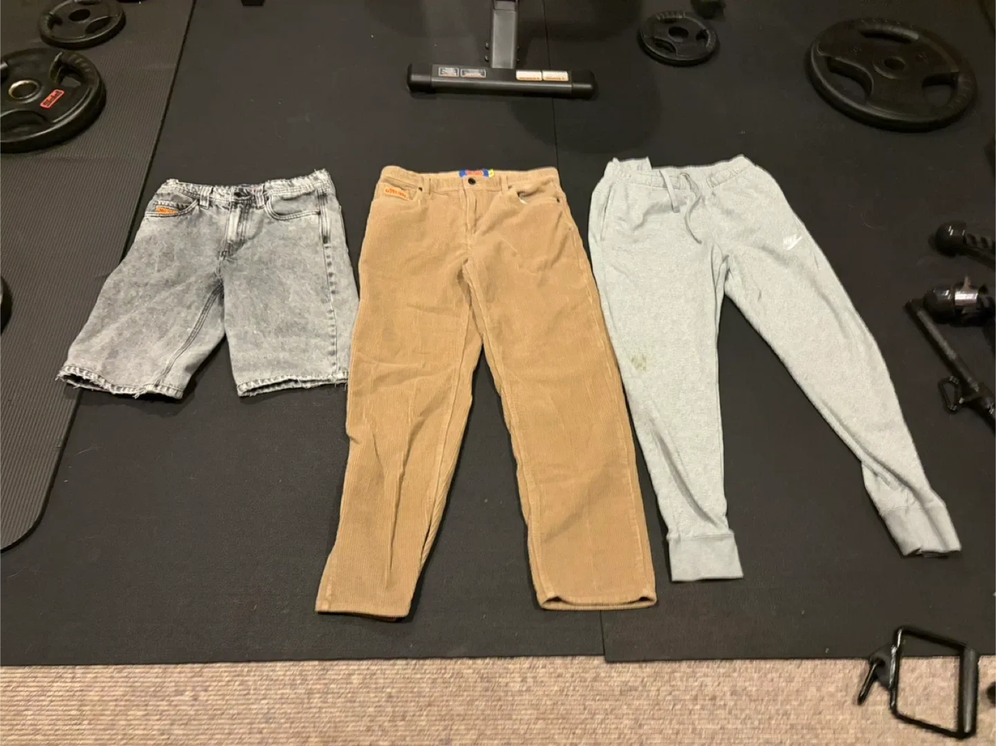 Pants: empire Denim Shorts, empire Corduroy, Nike Sweats