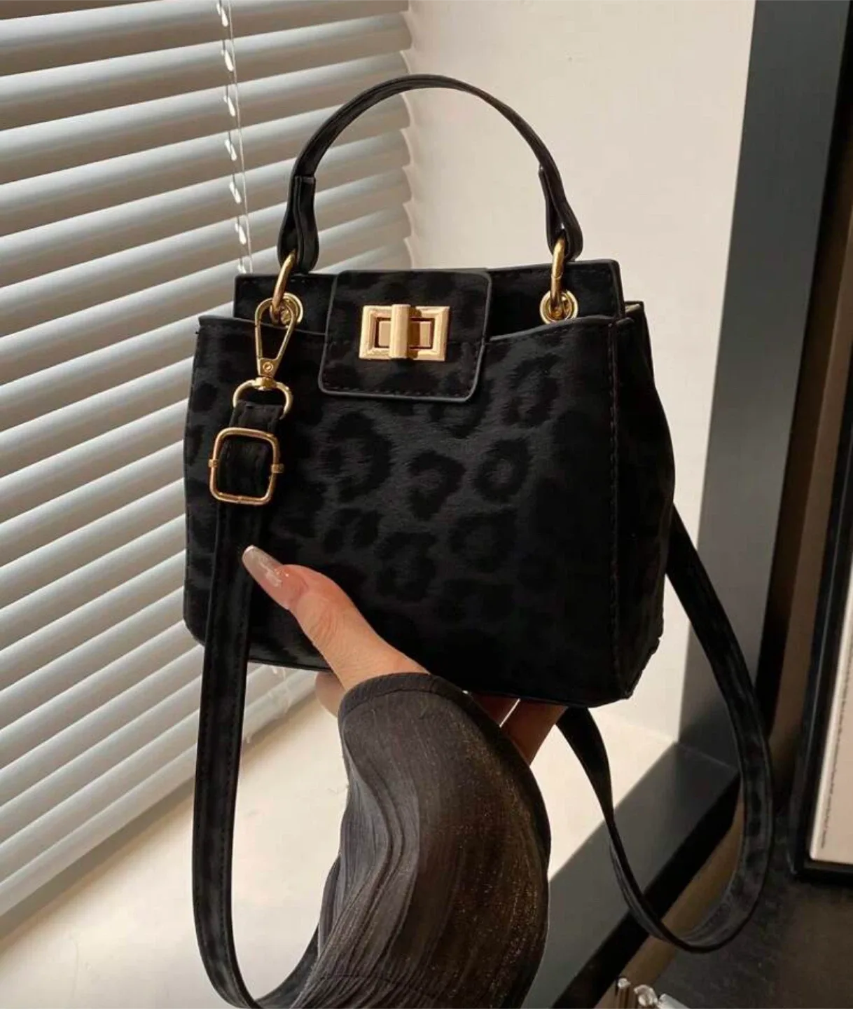 Black Leopard Print Handbag