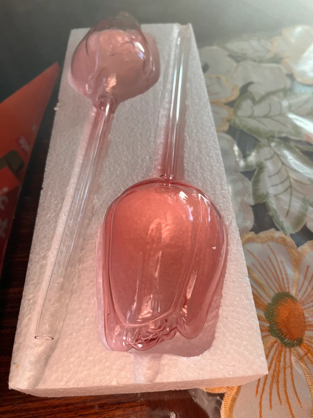 Pink Glass Tulip Water Feeders - New