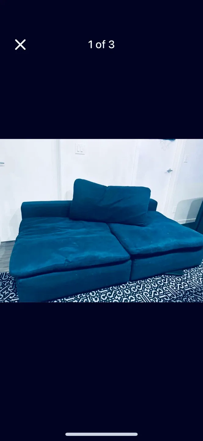 Blue Modular Sofa with Pillow