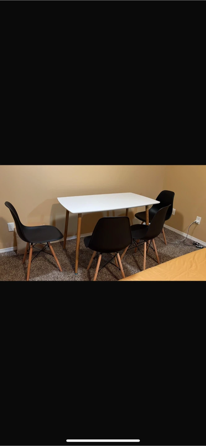Dining Table with 4 Black Chairs - Modern Style