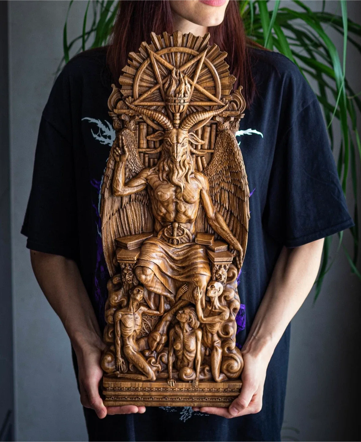 NEW Huge Baphomet Deity Occult Gothic Witch Wooden Altar Statue
