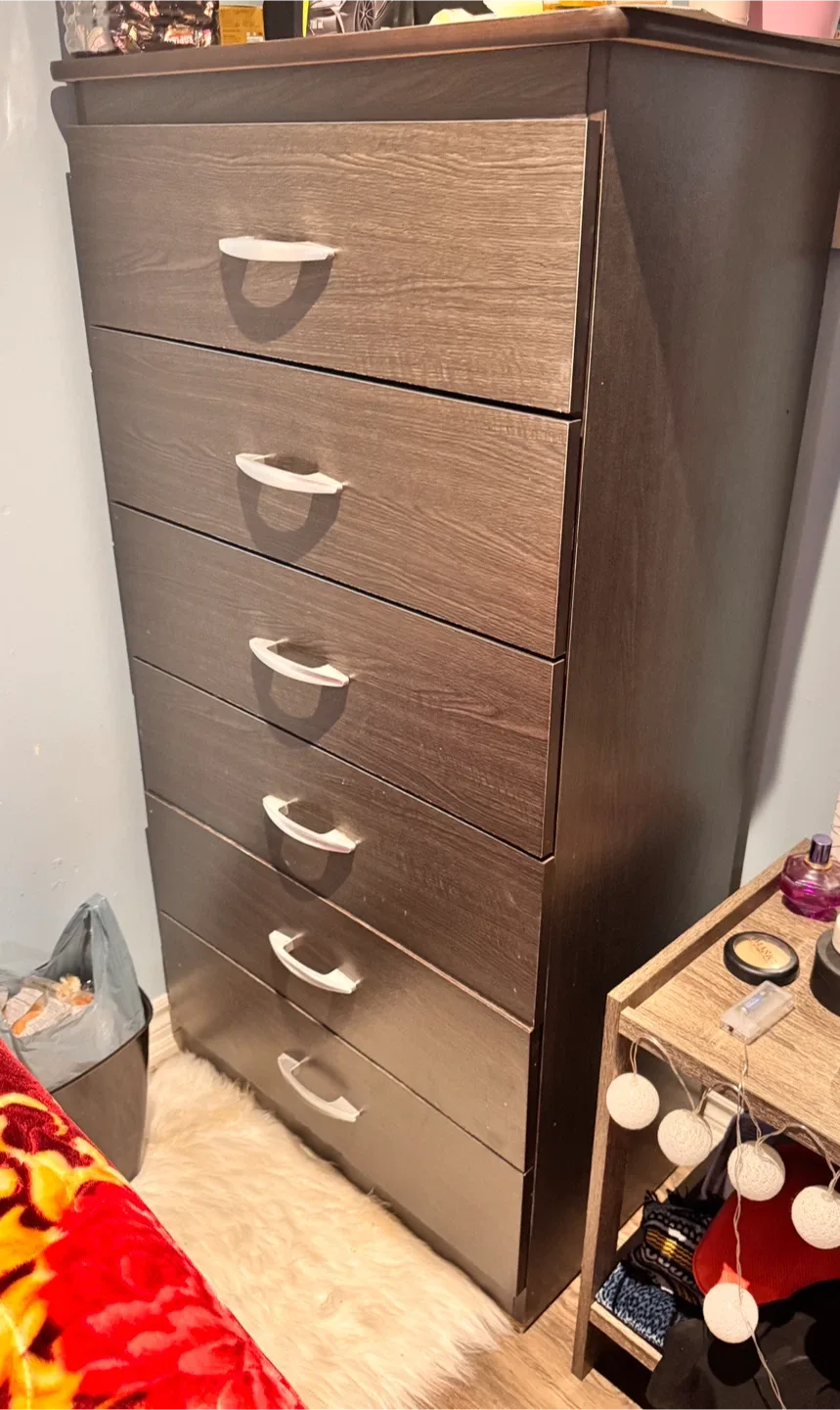 Tall Brown Wood Dresser - 6 Drawers