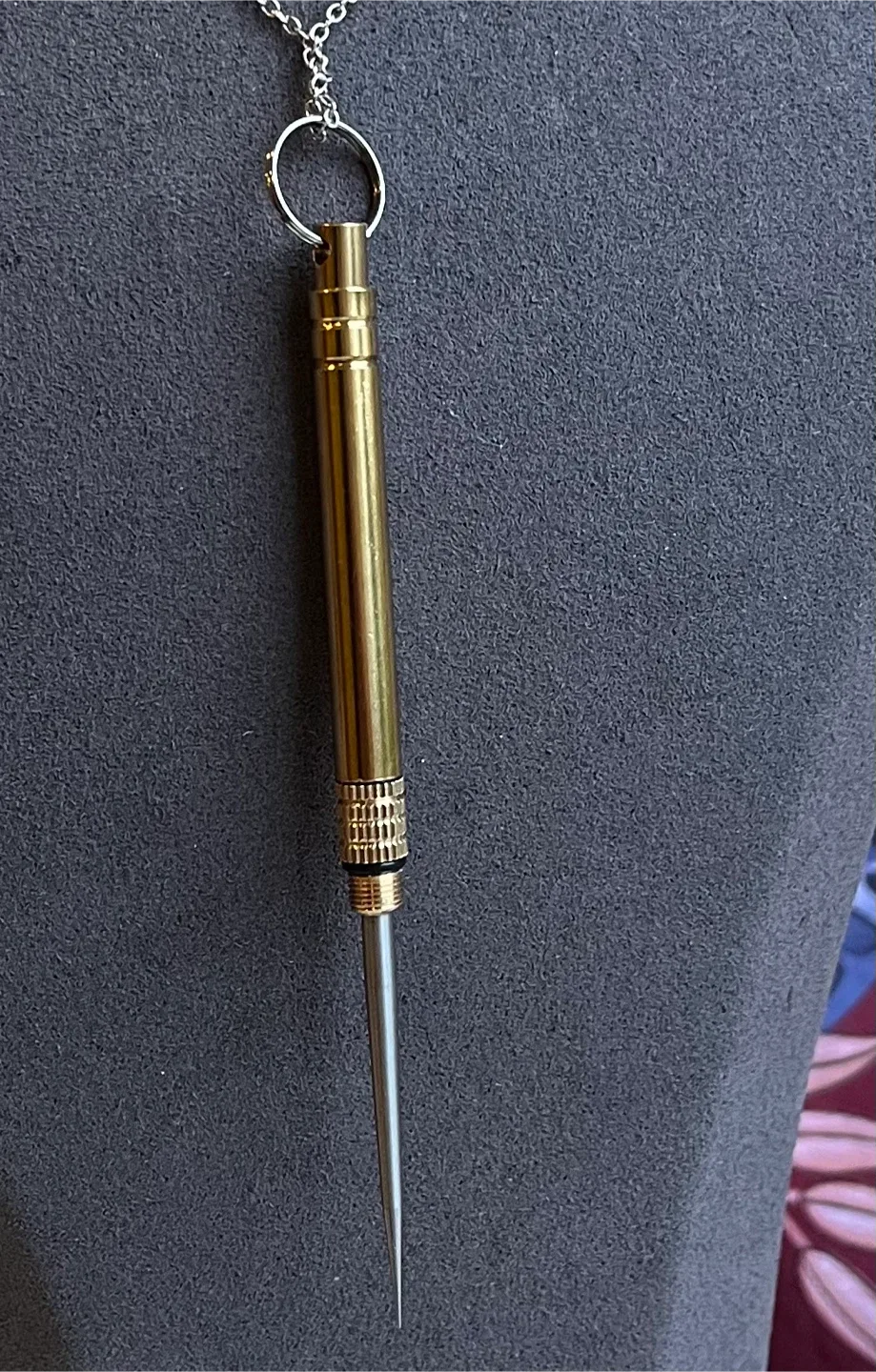 Brass toothpick pendant. Chain not included.