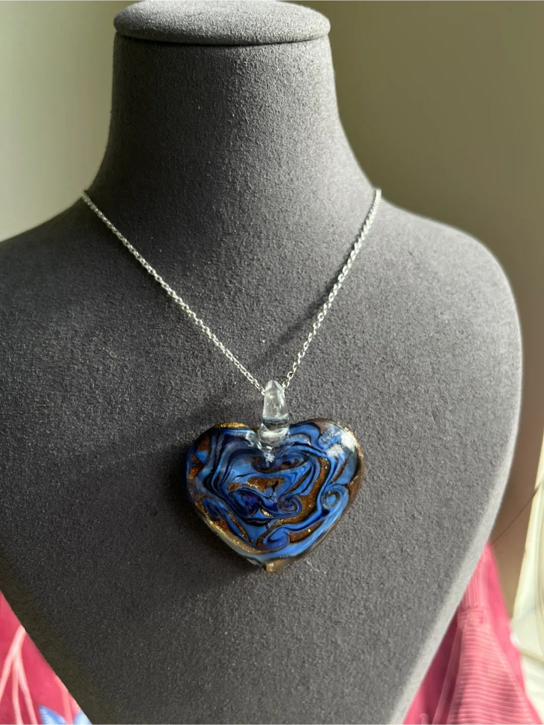 Heart-Shaped Handmade/Handblown Glass Pendant chain not included