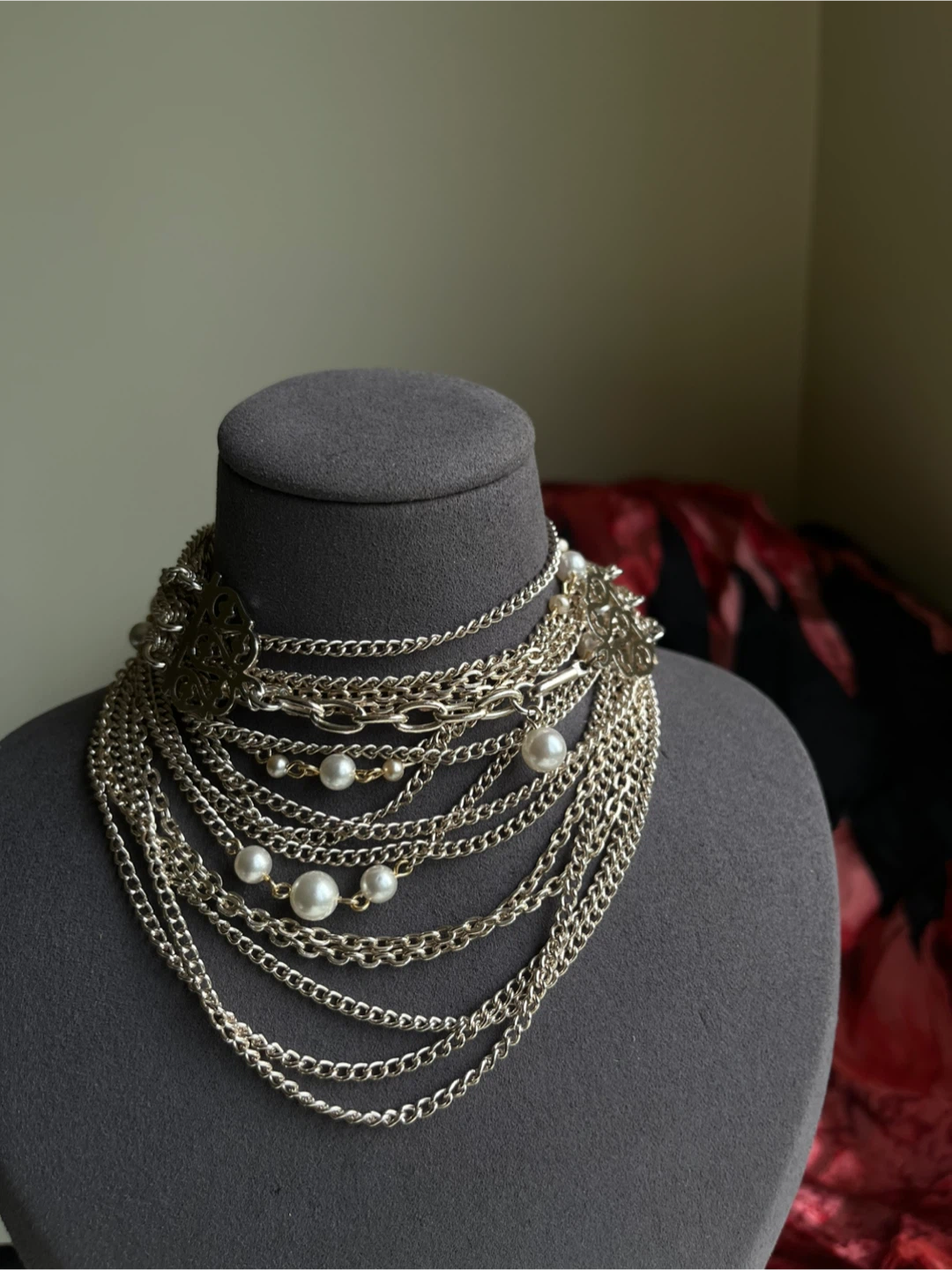 Layered multi-strand chunky silver Pearl Chain Necklace - photo 4