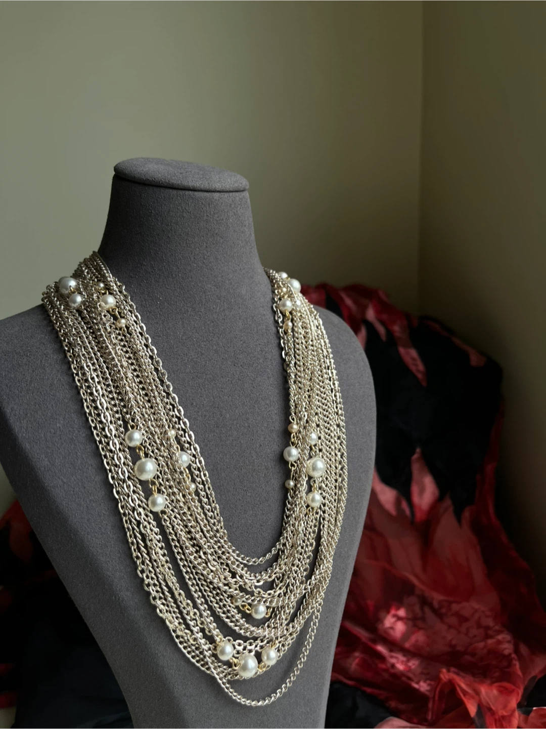 Layered multi-strand chunky silver Pearl Chain Necklace - photo 2