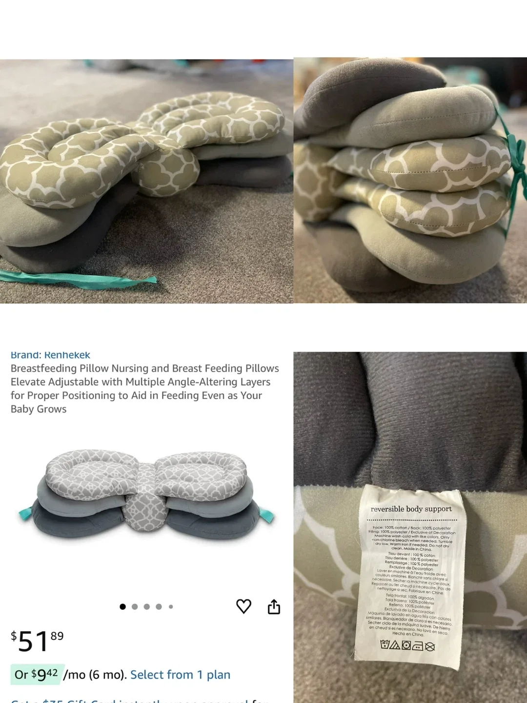 Renhekek Breastfeeding Pillow - Like New!