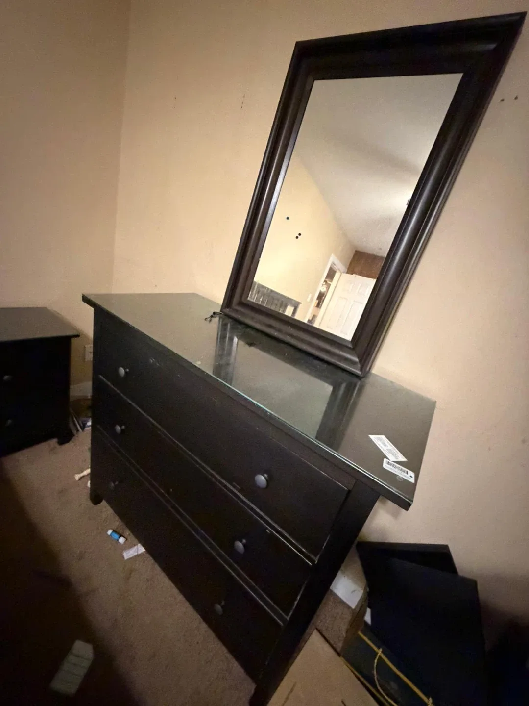 Dark Brown Dresser with Mirror & Nightstand image indicator(3)