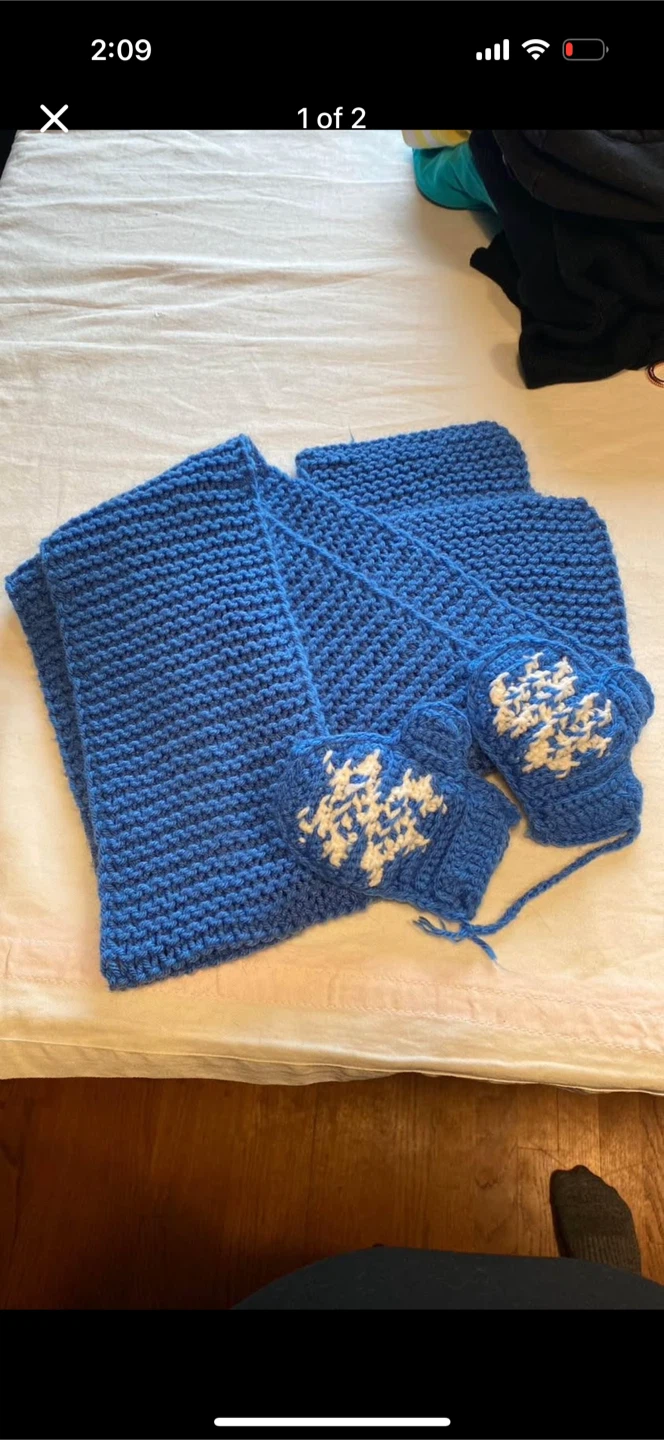 Hand Knit Baby/Kids Matching Mitts And Scarf