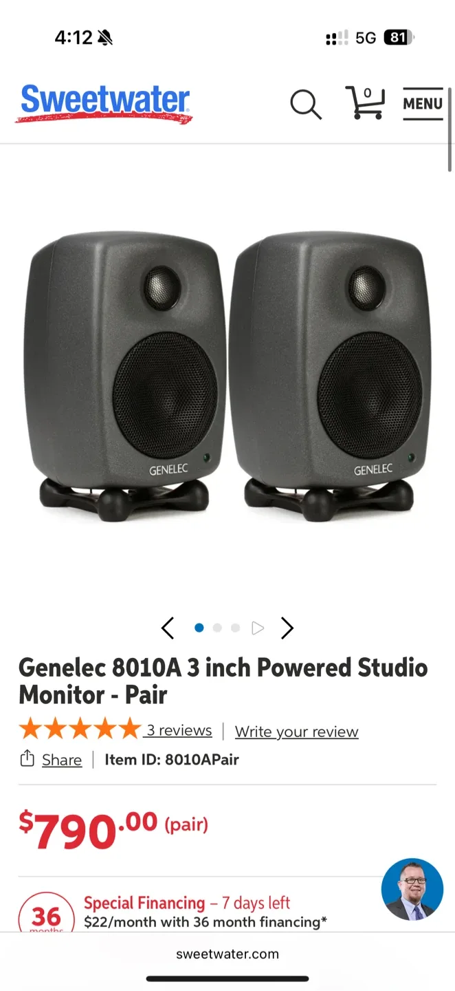 Genelec 8010A 3 inch Powered Studio Monitor - Pair