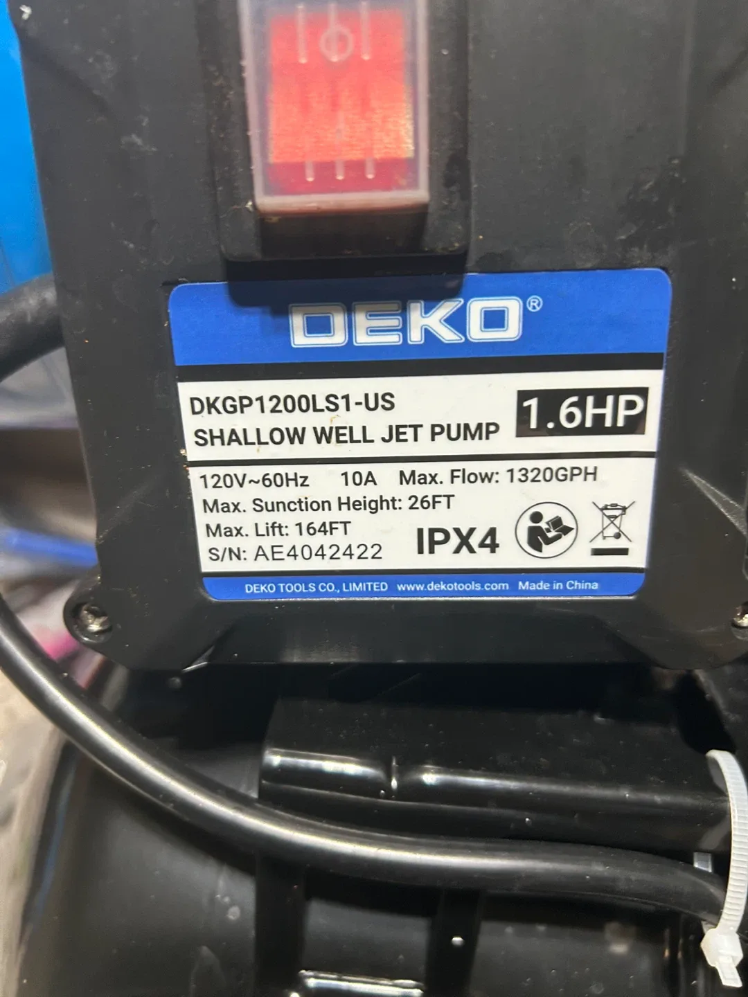 DEKO DKGP1200LS1-US Shallow Well Jet Pump - 1.6HP image indicator(3)