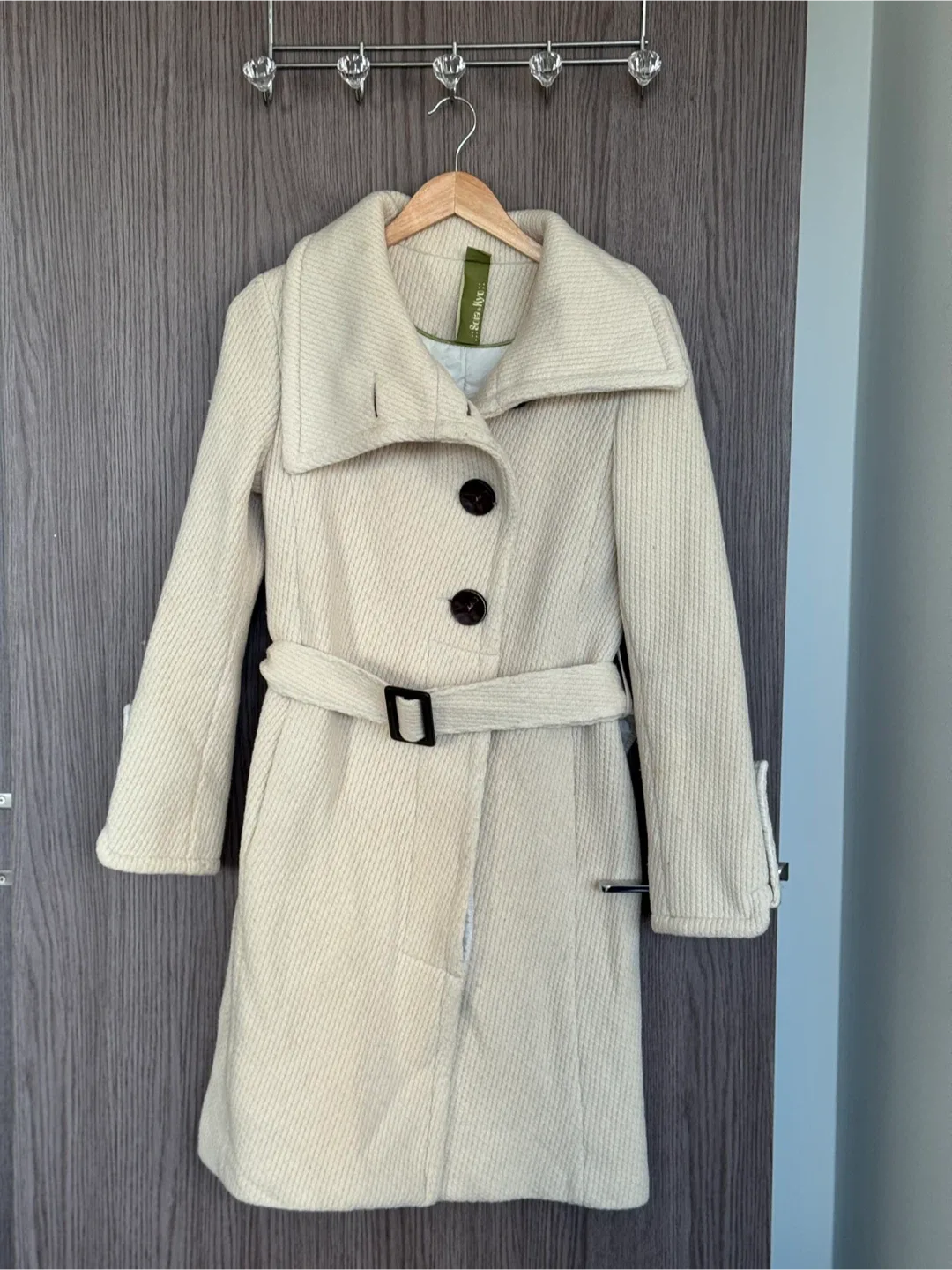 SOIA & KYO Ivory Wool-Cashmere Belted Winter Long Coat image indicator(5)
