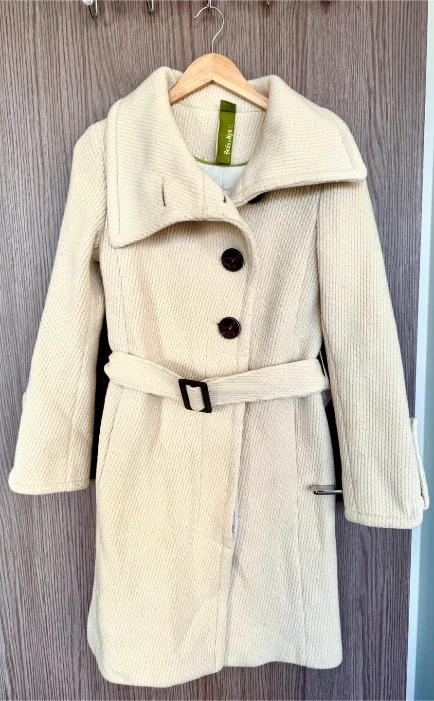 SOIA & KYO Ivory Wool-Cashmere Belted Winter Long Coat image indicator(3)