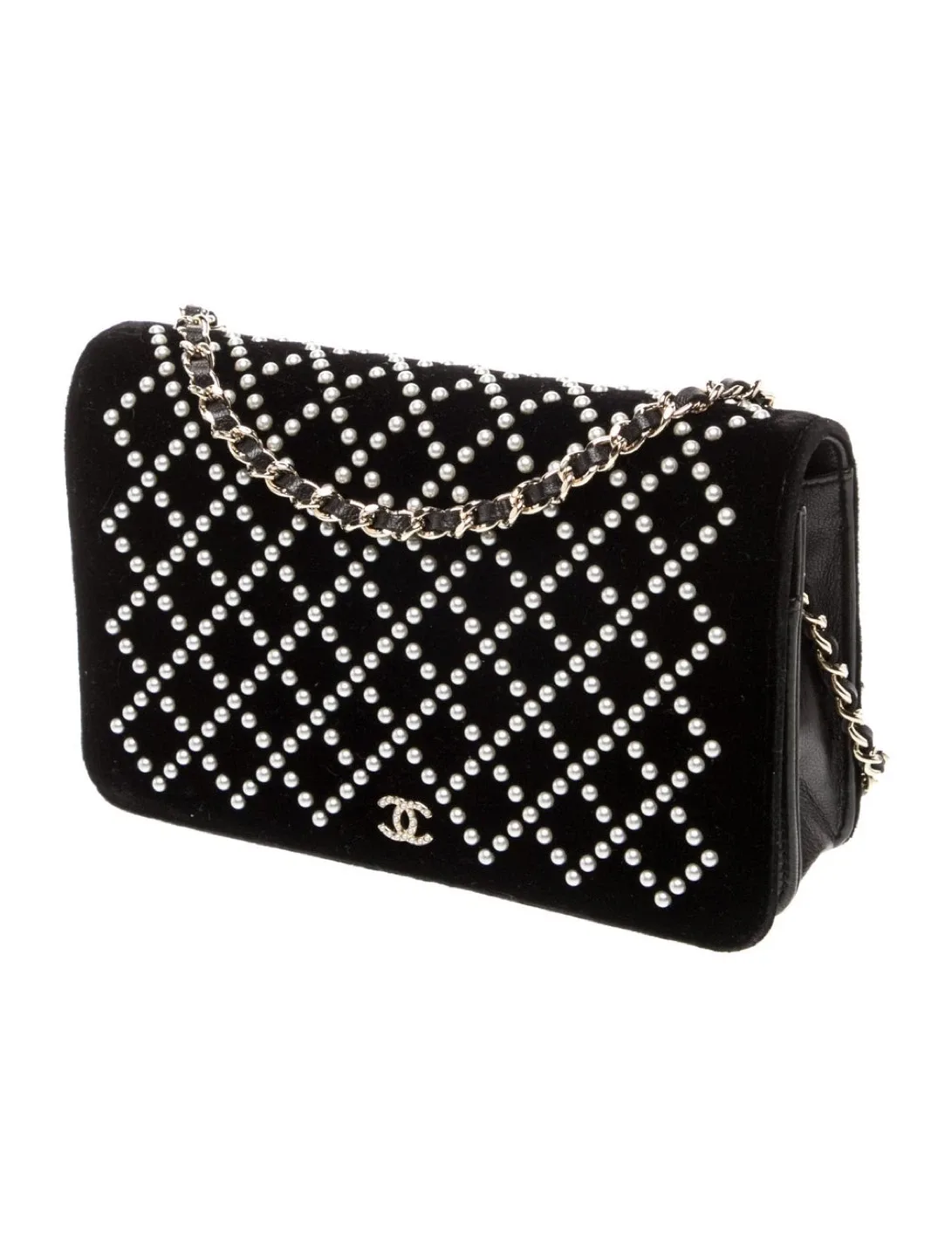 Chanel Velvet Pearl Embellished Wallet on Chain image indicator(2)