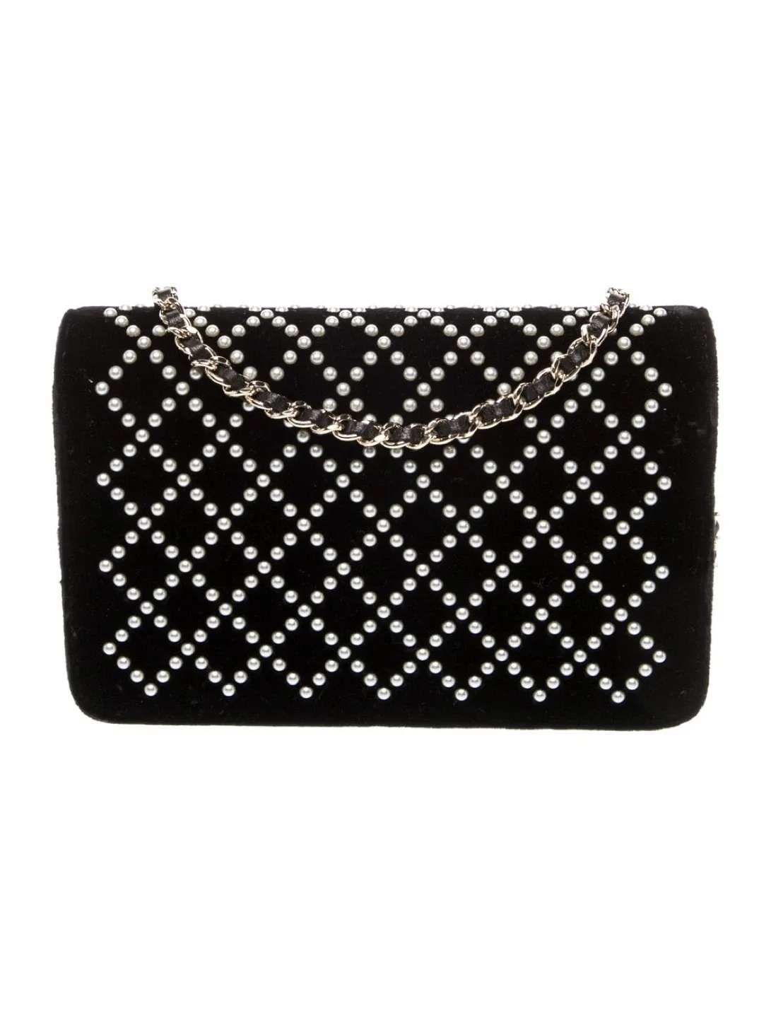 Chanel Velvet Pearl Embellished Wallet on Chain image indicator(4)